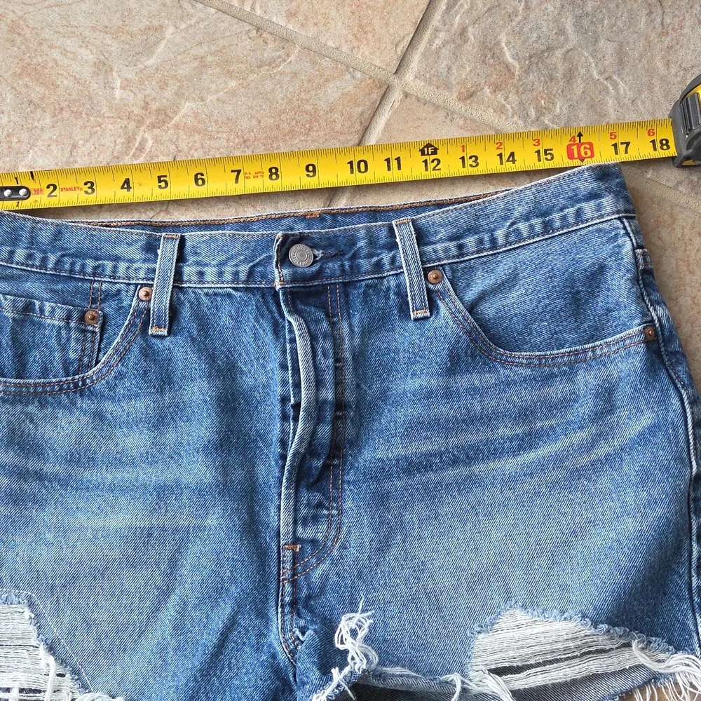 Levi’s 501 High Rise Distressed Cutoff Denim Jean Shorts Button Fly Blue